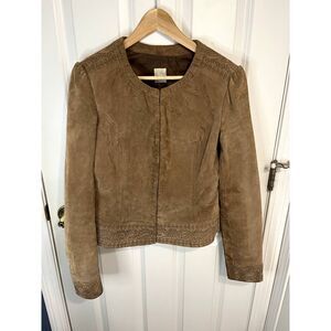 Camaieu Tan Embroidered Suede Jacket Size EU 42 (US 6/ Small)